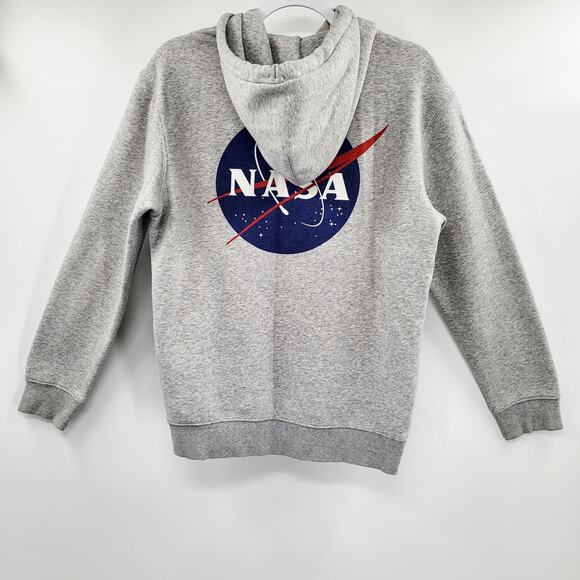 H&M L.O.G.G. NASA Dual Logo Gray Hoodie Long-sleeve Sweatshirt Men's Size S - Picture 2 of 7